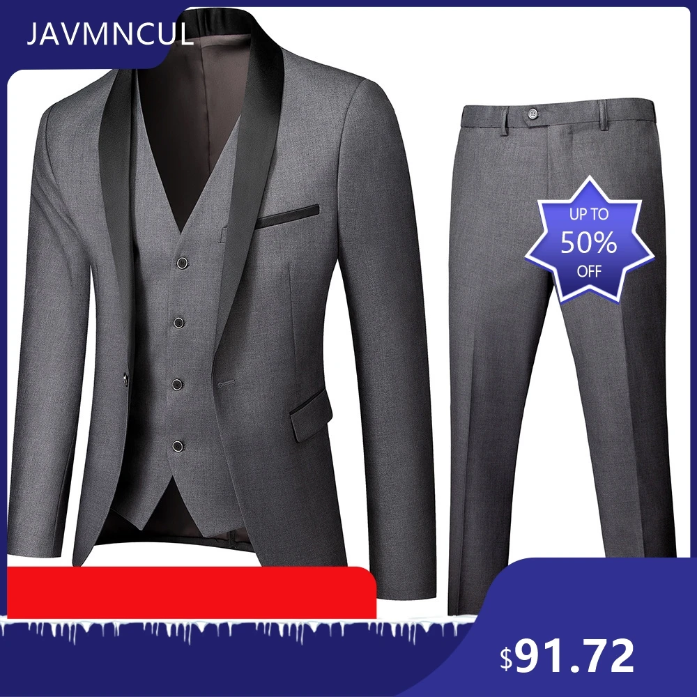 

Men's Wedding 3 Piece Suit Set Shawl Lapel Slim Fit Groom Groomsmen Graduation Formal Wear