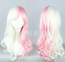 Cosplay Anime 70 Women Pink White Half Long Curly Heat-resistant Fiber Hair Anime Costume Wig Accessories