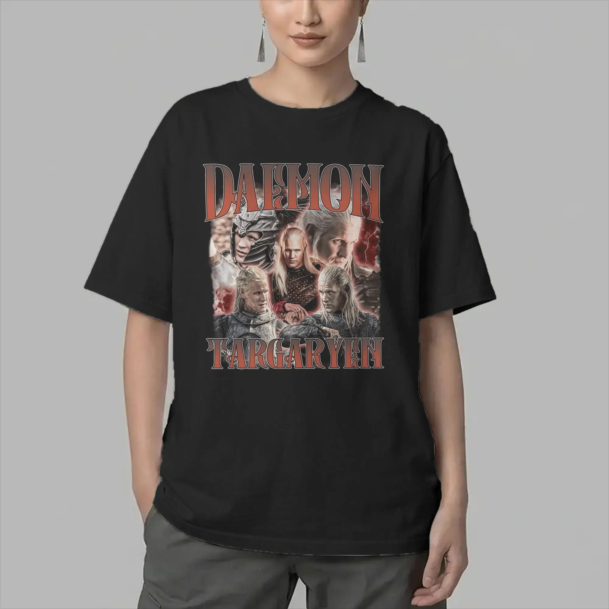 H-House of the D-Dragon Daemon Targaryen T Shirt Men's  Cotton Casual T-Shirt Crewneck  Tee Shirt Short Sleeve Clothing