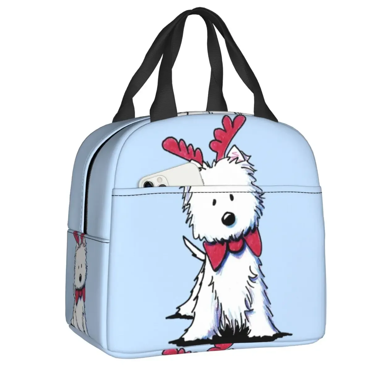 Cartoon White Westie Dog Portable Lunch Box West Highland White Terrier Puppy Thermal Cooler Food Insulated Lunch Bag Kids