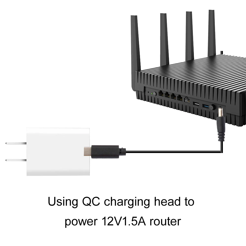 PD/QC 3.0/2.0 FCP/AFC Power Adapter Type-c to DC 5.5x2.5 male 12V 3A Multi-protocol USB Converter Adapter Router Cable Plug