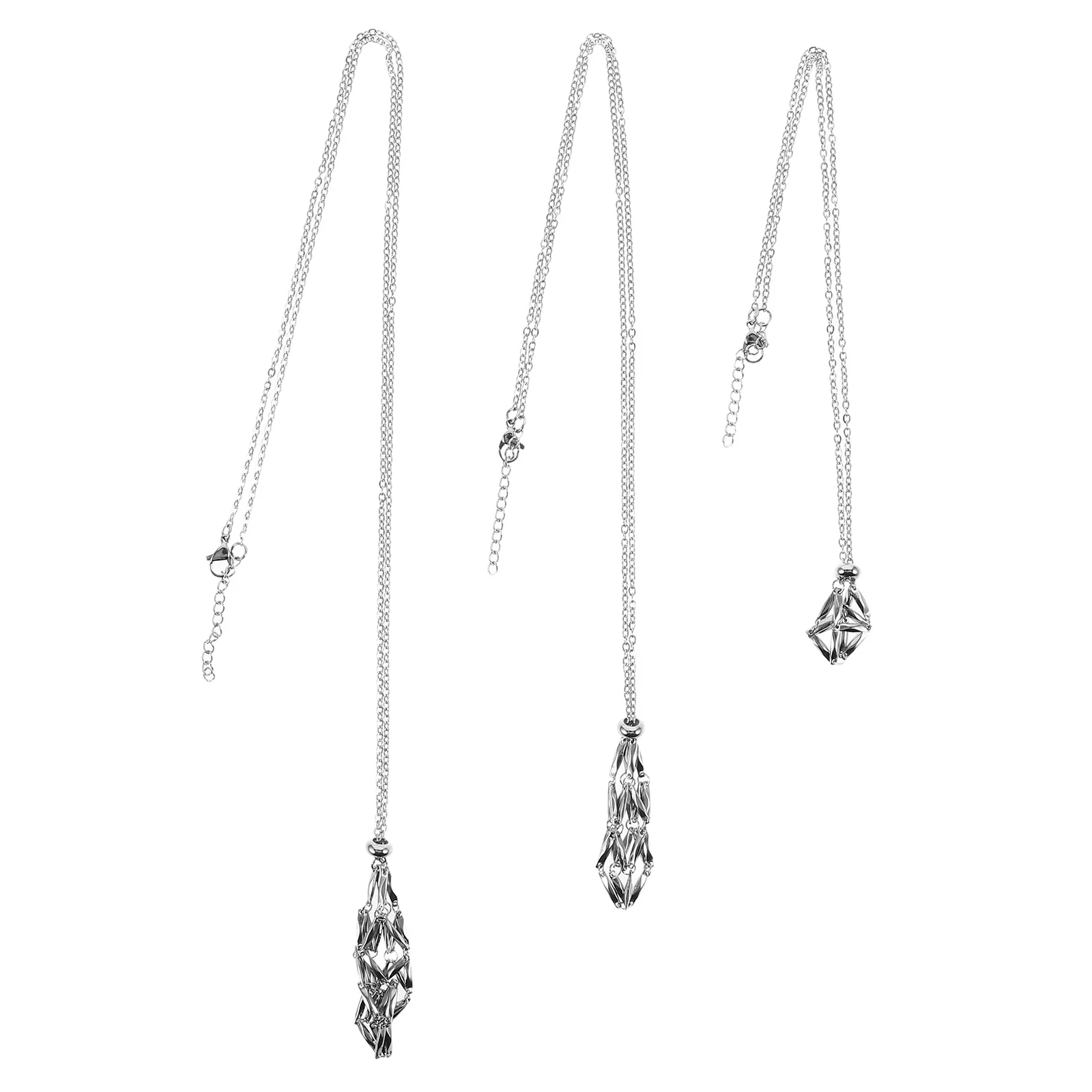 3Pcs DIY Necklace Stainless Steel Fishnet Cage Design Adjustable Length Stone Holder Pendant Jewelry Making Kit Necklace