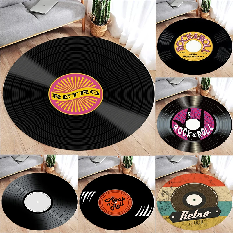 

Круглый ковер XXL на тему рок-музыки в стиле ретро, реалистичные узоры виниловых пластинок, дизайн жестов рук, мягкий напольный коврик для музыкальной комнаты, спальни