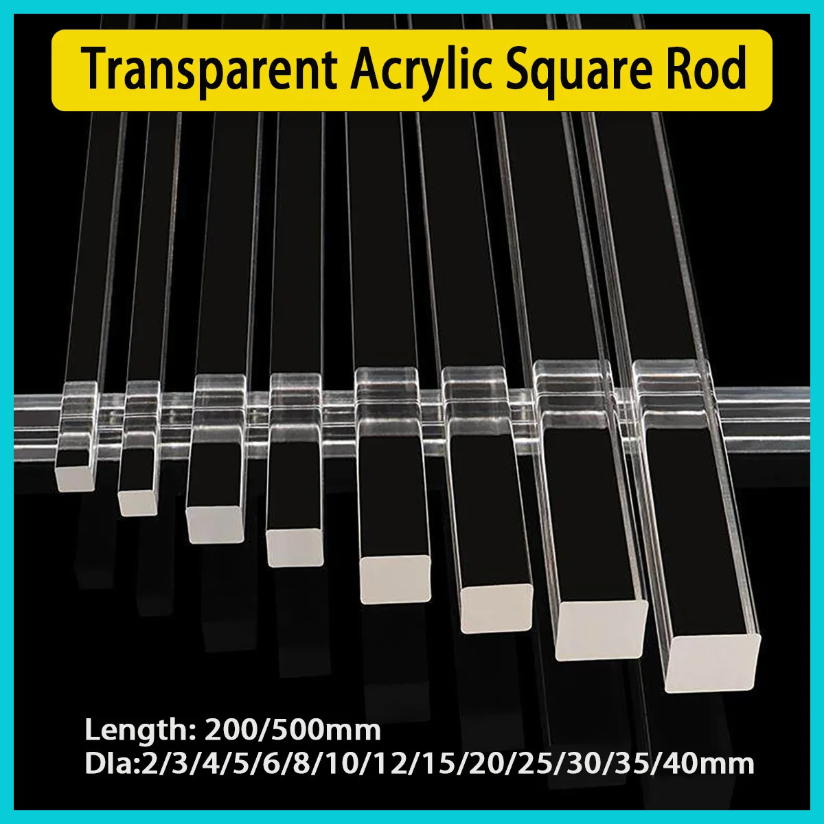 1-12Pcs Transparent Acrylic Square Rod, 2x2-40x40mm Plexiglass Bar, Length 200/500mm, DIY Craft & Model Material