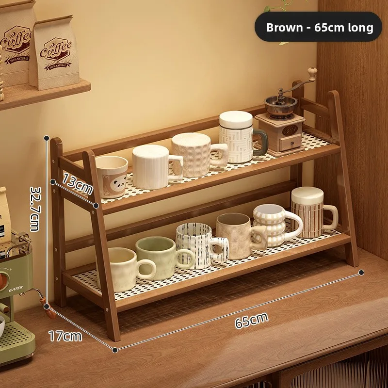 

Classic Rattan rack, antique cup holder, simple double-layer desktop sundries, water cup finishing shelf