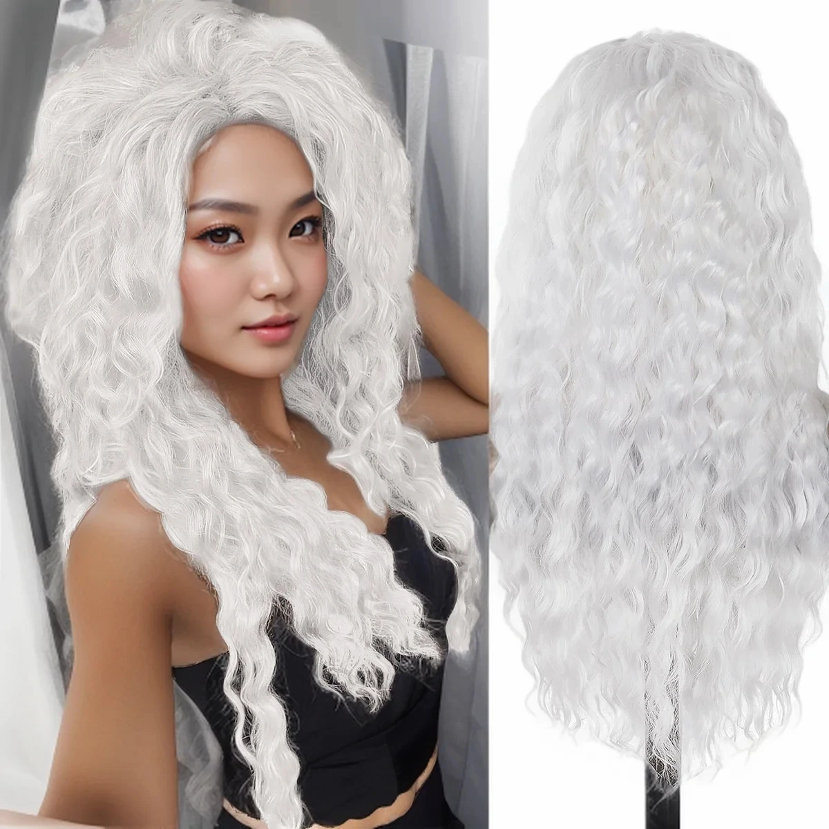 Pure White Women Wigs Synthetic Hair Long Wig Carnival Party Halloween Costume Wigs Cosplay Anime Lolita Wigs for Girl Gift