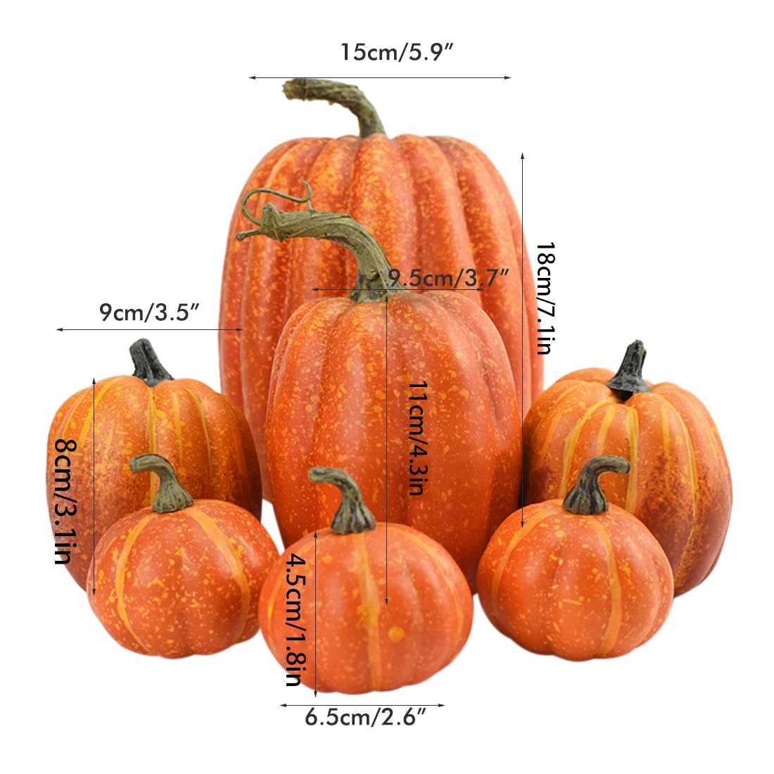 7 stuks kunstmatige pompoenmodellen, decoratieve pompoenen voor thuis, tafeldecoratie voor Thanksgiving en Halloween.