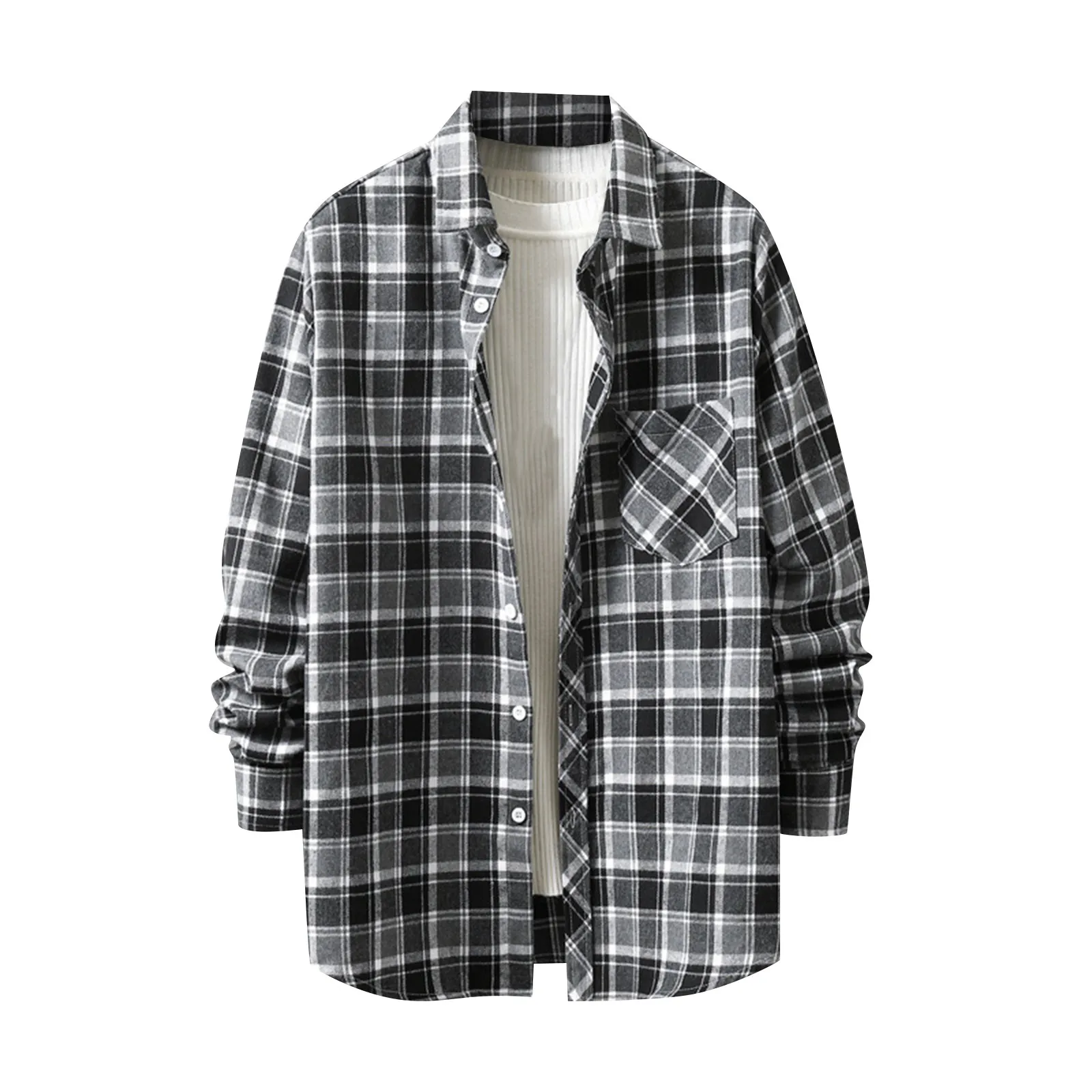 Camicie a quadri spazzolate da uomo autunno inverno risvolto manica lunga camicia stampata scozzese Casual maschile spessa calda top abbigliamento uomo