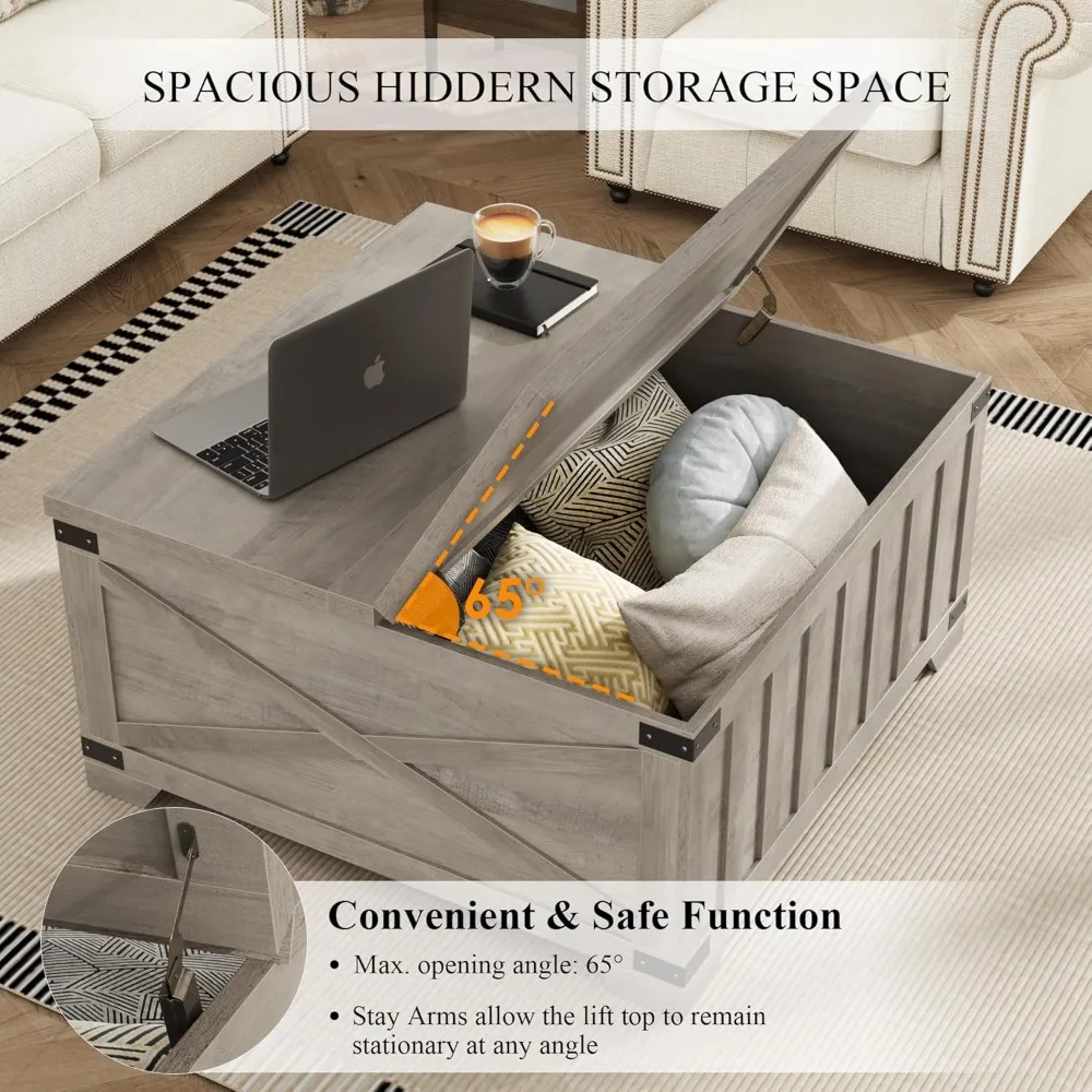 Vintage Lift-Top Coffee Table with Storage, 35.4 Square Center Vintage Wood Cocktail Table, Hinged Top for Easy Access, Rustic S