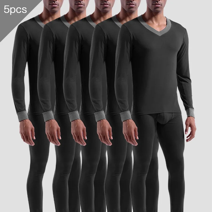 

5pcs Men's thin model V-neck base slim bottom youth long Johns warm underwear suit