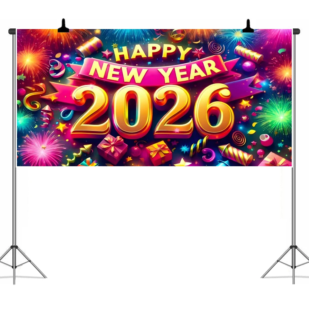 2026 سنة جديدة سعيدة الخلفيات الشمبانيا ساعة العد التنازلي سنة الحصان الأسرة حفلة صور خلفية 600x300 سنتيمتر استوديو رقمي