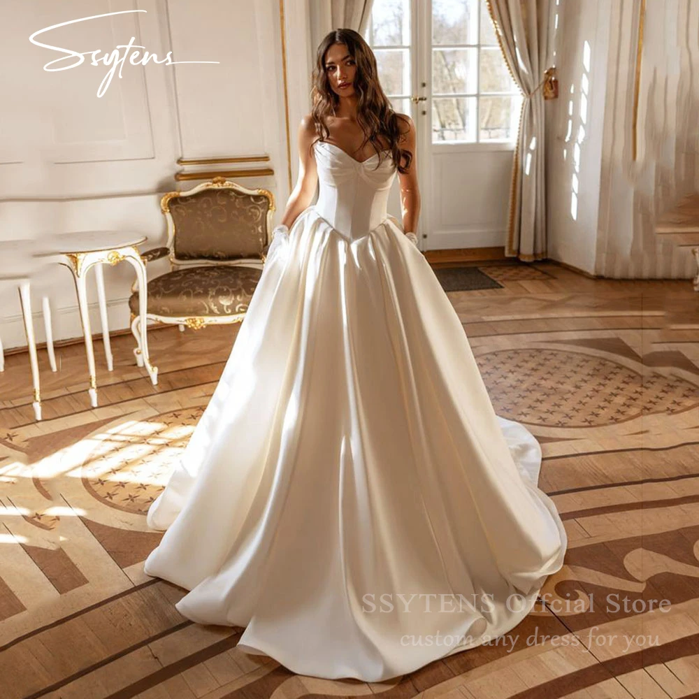 SSYTENS-Vestidos De Novia De princesa para mujer, ropa De satén sin mangas, línea A, precioso vestido De Novia, 2025