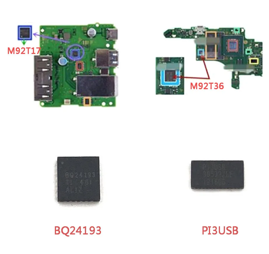 M92T36 dla Nintendo przełącznik konsoli układ scalony płyta główna kontrola ładowania Modchip naprawa części BQ24193 P13USB M92T17 M92T55