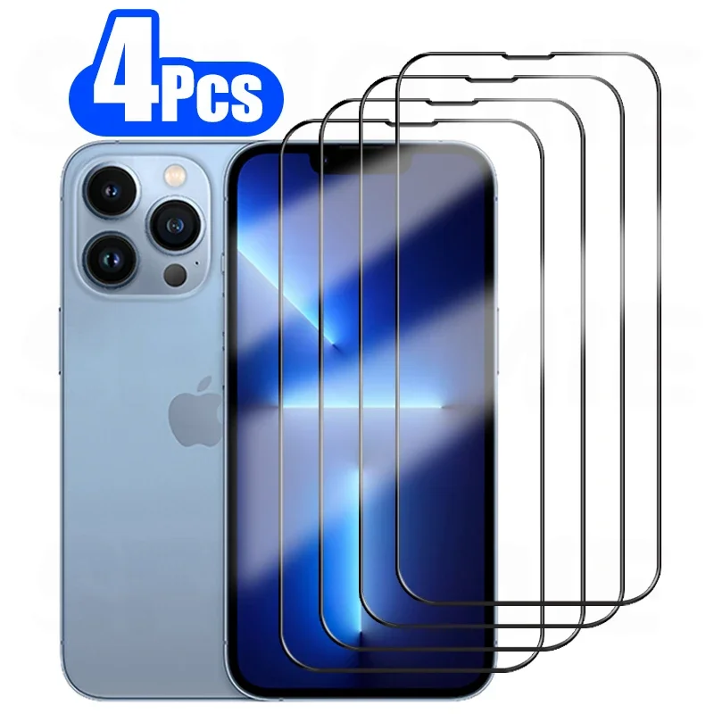 

1-4Pcs Full Cover Protective Glass on The for IPhone 15 14 13 12 11 Screen Protector for IPhone 7 8 Plus Pro X XR XS MAX Glass