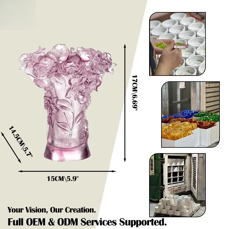 Handmade glazed camellia vase, butterfly pattern luxury table ornament