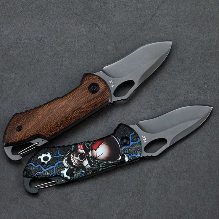 High Hardness Skeleton Wooden Handle Folding Knife Mountaineering Camping Fishing Barbecue Knife Outdoor Survival Knife