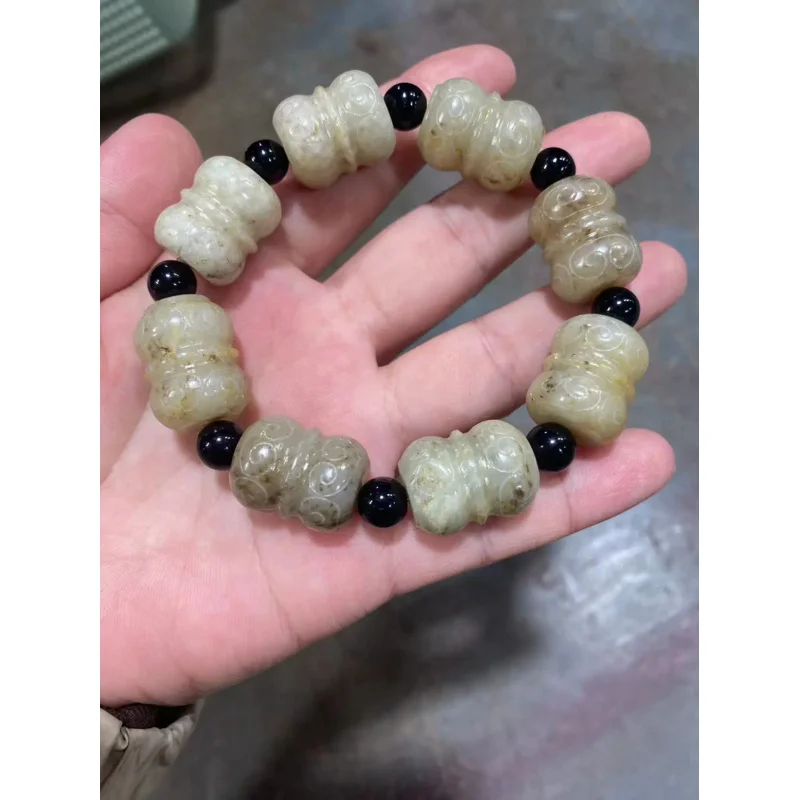 Boutique Natural Hetian Jade Make Special Bracelet Hand Carving Ancient-jade Bracelet Bangles Handring Fine Jewellry