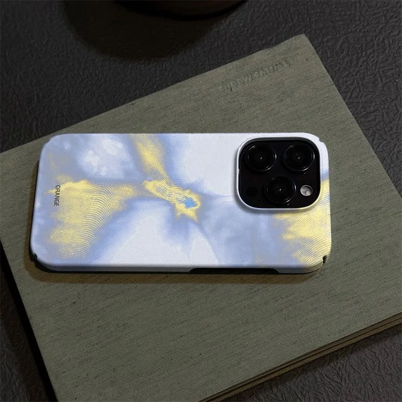 Elegante funda de teléfono con fondo gris de flujo azul y amarillo de color degradado para iPhone 16 15 14 11 12 13 Pro Max Plus contraportada