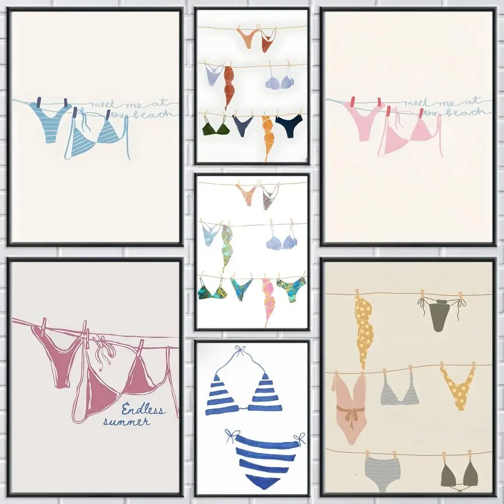 Cartoon Underwear Bikini Poster Modern and Elegant Wall Stickers for Home Decor Living Room Dormitory Wall Art