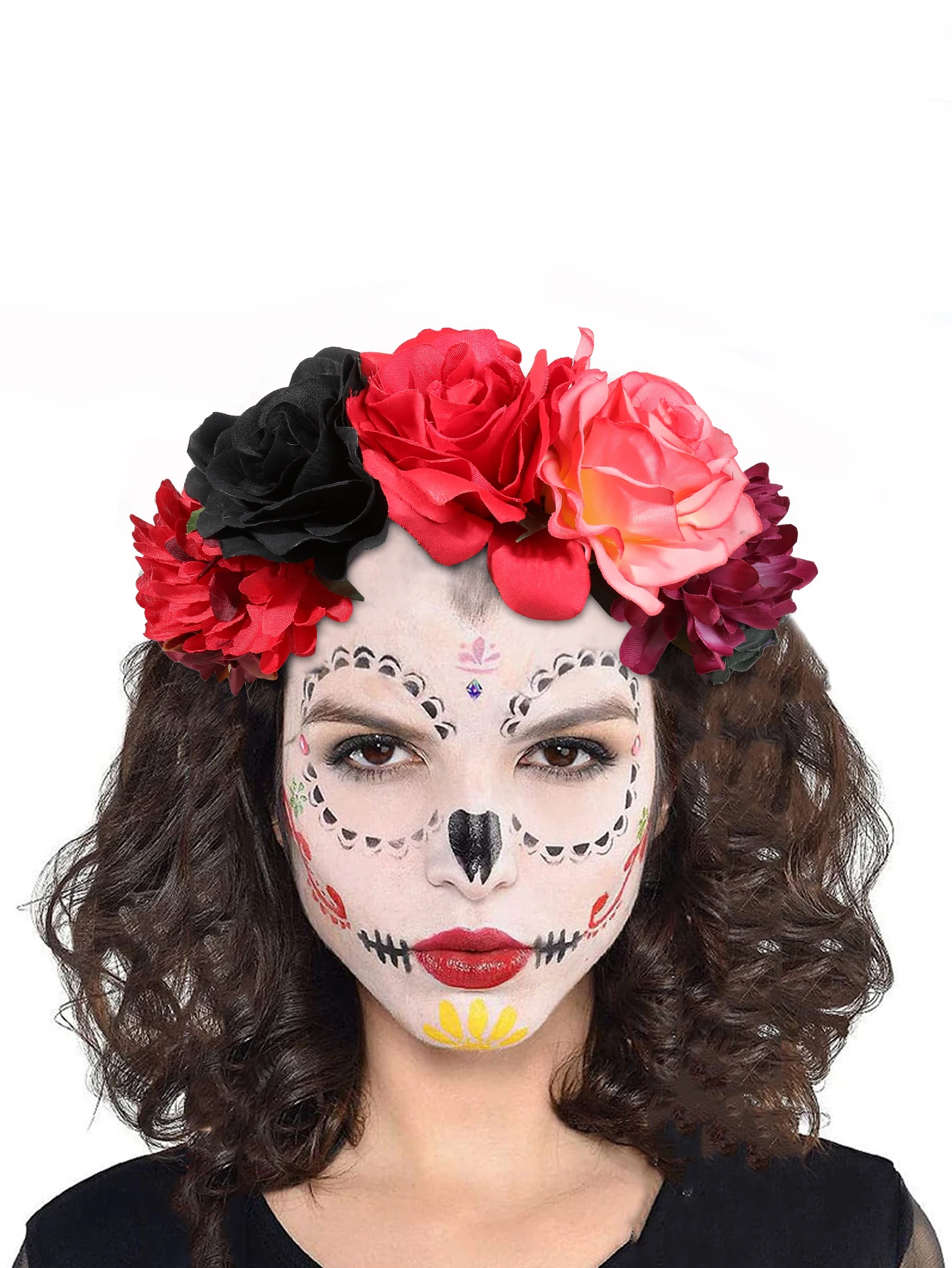 1 Pcs Custom Mexican Flower Crown Day of the Dead Headpiece Hawaiian BOHO Frida Floral Halloween Party Headband