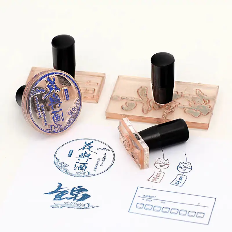 Transparent acrylic stamp customized personalized logo cartoon pattern hand account seal fixed engraved crystal rubber stamp