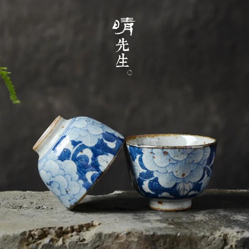 

Jingdezhen Stoneware Tea Cup Blue and White Underglaze Handmade Embryo Kung Fu Tea Set Master Cup Single Cup Porcelain Tea Tasti