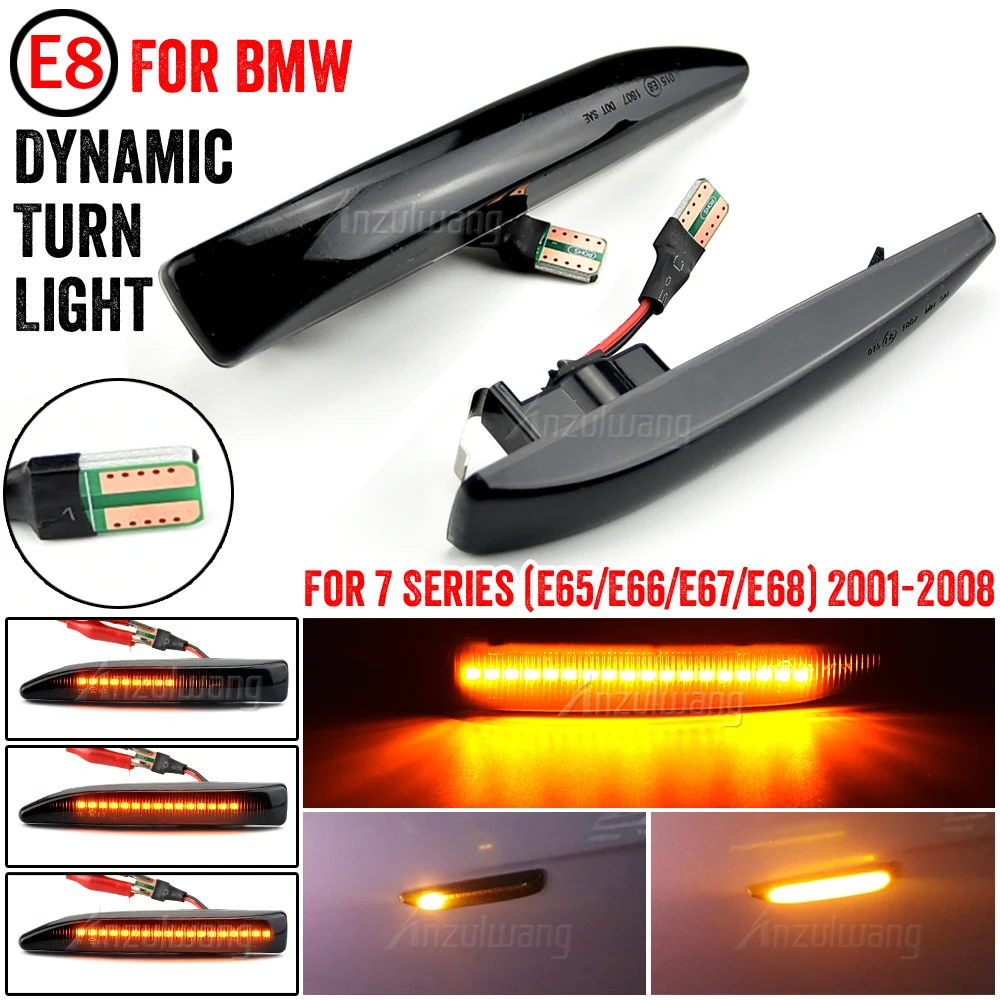 For BMW 7 Series (E65/E66/E67/E68) 2001 2002-2008 Compatible Side Marker Light Dynamic Amber Lens LED Turn Signal Blinker Lamp