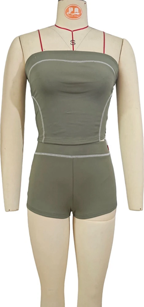 스타일리시 레이디 대비색 스티치 스포츠 2피스 세트 여성용 스트랩리스 크롭탑과 반바지 세트 2025 가을 요가 피트니스 트랙수트