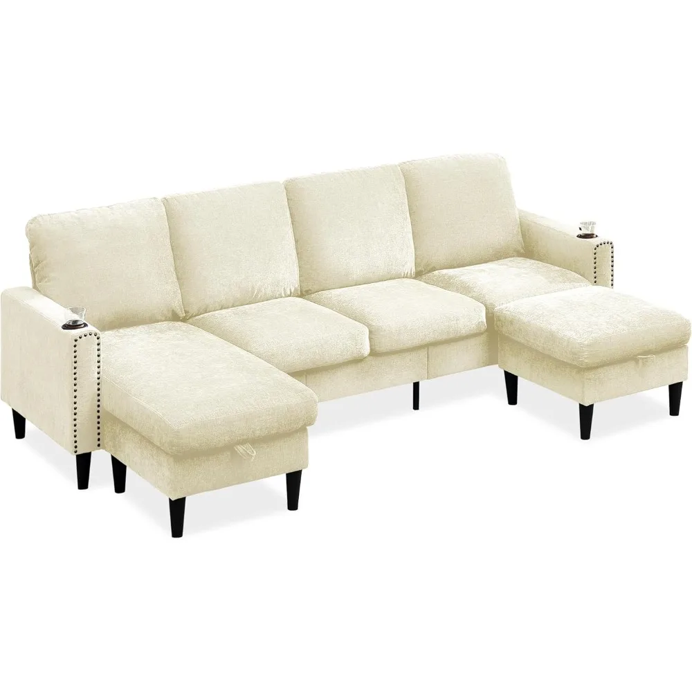 Modern U-Shaped Sectional Sofa for Living Room, Soft Chenille Upholstery, Rubberwood Legs,Seats 4 Stylish and Functional