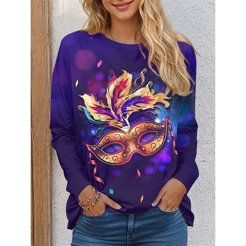 

Autumn Carnival Themed 3d Print Long Sleeve T-Shirt Women's Clothing Long Sleeve T-shirt Fashion Oversized Tops Tees Female