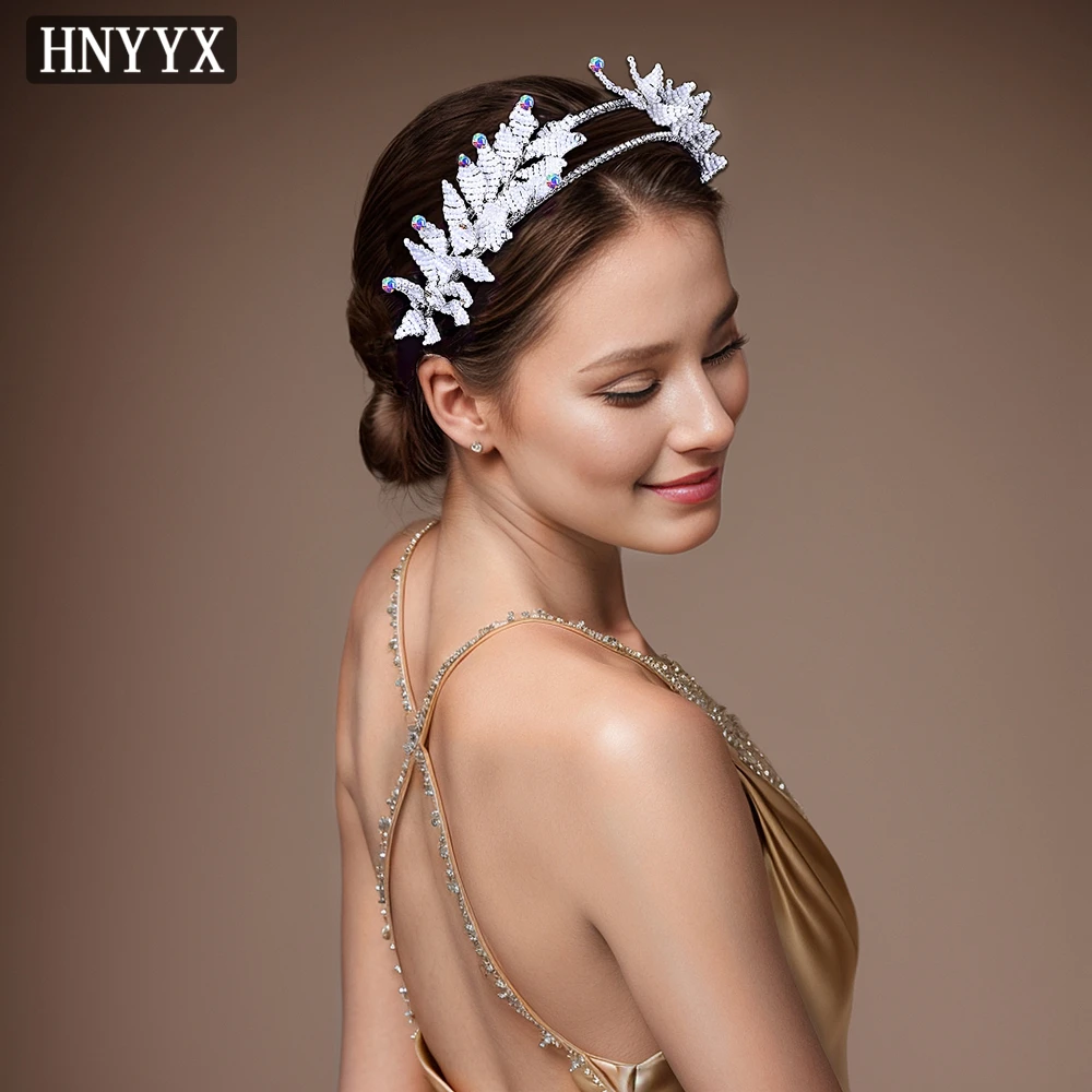 HNYYX White Crystal Hair Accessories Luxury Beaded Headbands Vintage Hairhoops Elegant Party Stage Hairpieces Hair Tiara A142