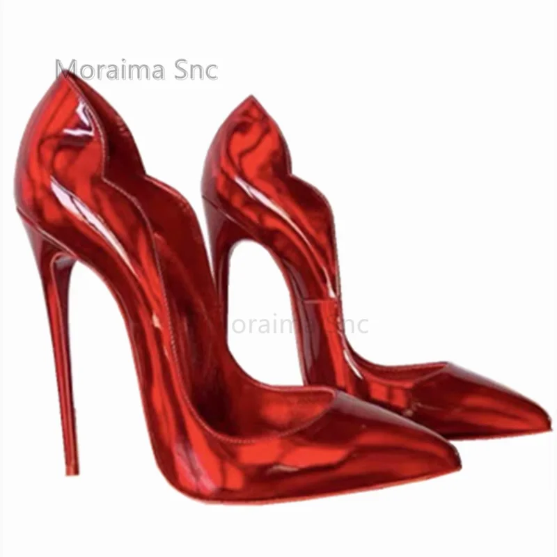 Women Sexy High Heels Wavy Side Stiletto Pumps Dress Red Black Silver Hollow Pointed Toe Spring Catwalk Mcasual Hot Chick Shoes