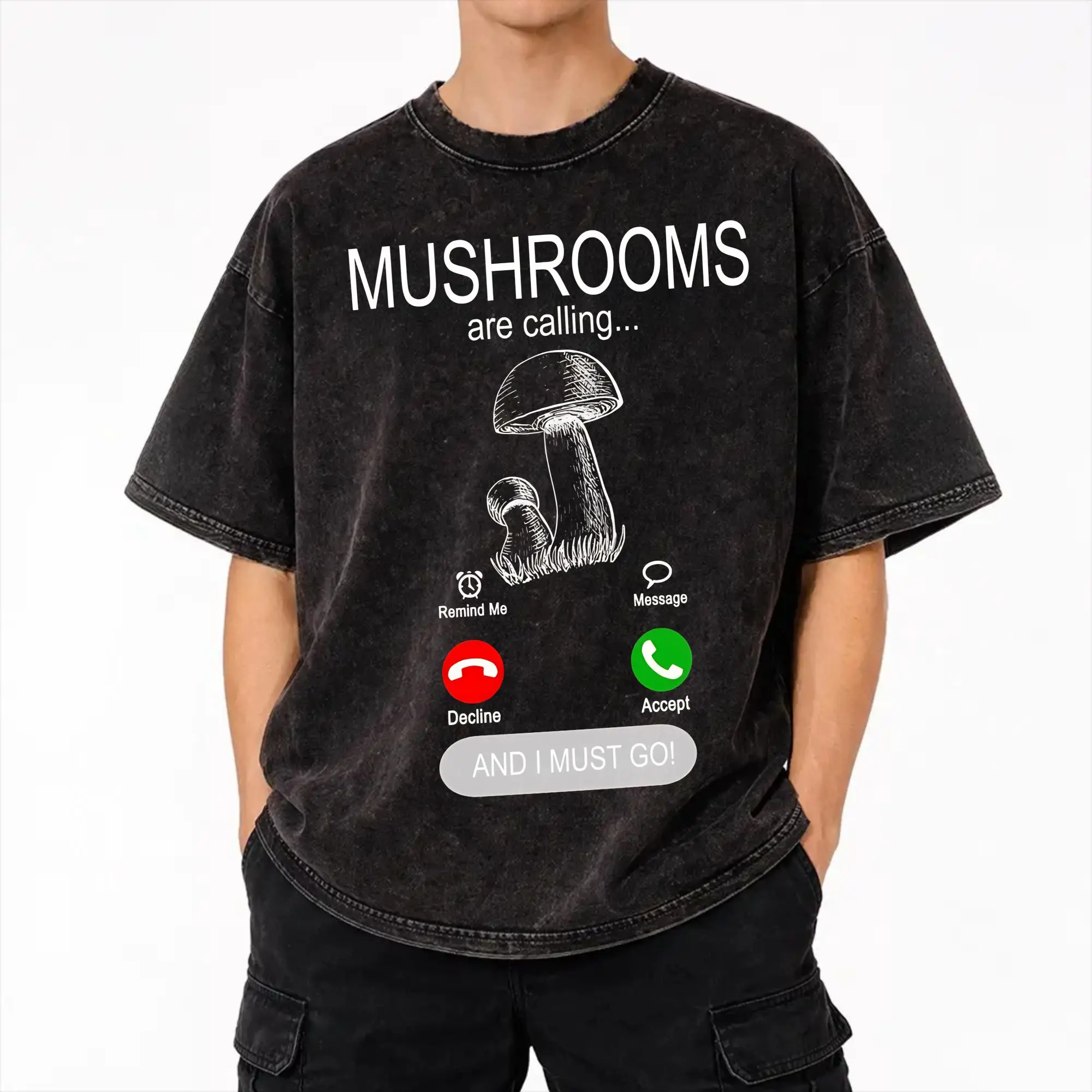 Mushrooms Are Calling T Shirts Hip Hop Washed Cotton Street T-Shirt  Fashion for Men Women Streetwear Graphic Printed Tees