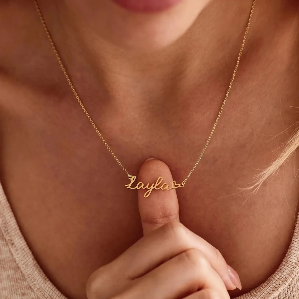 Custom Cursive Name Necklace With Tiny Heart Personalized Nameplate Pendant Necklaces Stainless Steel Dainty Jewelry Best Gift