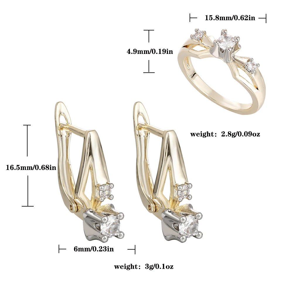 Leichter Luxus-Geometrie-Zirkonring und Ohrringe-Set, 14K vergoldetes Kupfer, einfache Alltagsaccessoires, Geburtstagsgeschenk – Detail 1