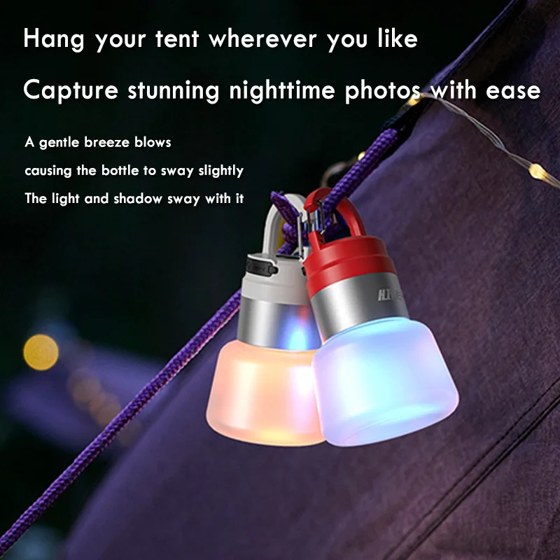 Lanterna de acampamento com luz de garrafa LED com luz de fluxo USB portátil lâmpada de garrafa suspensa ao ar livre multiuso