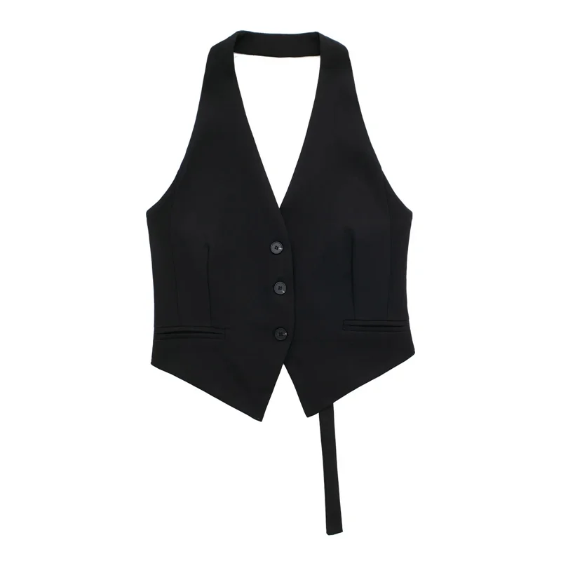 Off Shoulder Sleeveless Vest Women Black White Cropped Vest Woman Fashion Backless V Neck Short Coats Summer Waistcoat