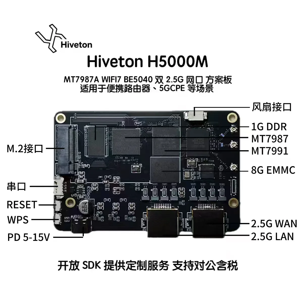 ToPssH5000M 5G CPE Router WIFI7 Development Board Enclosure MT7987+MT7991 Dual 2.5G Ethernet Ports For RM500Q RM520N-GL RM502Q F