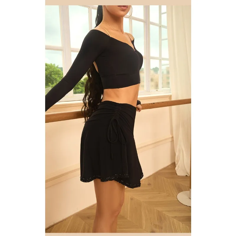 Customized ZYM Half Skirt Beaded Edge Latin Dance Clothies Practice Dress Women's Versatile Side Drawstring Adjustable 26068