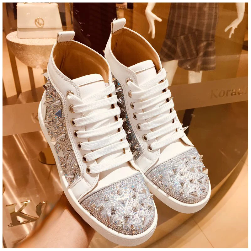 Hommes mode fête discothèque robe vache daim cuir bottes strass rivets chaussures marque designer appartements plate-forme cheville botas mâle