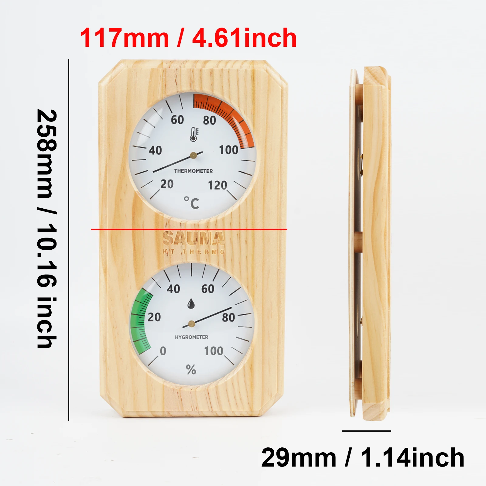 Bild 4: Holz-Sauna-Thermometer Hygrometer 20-120 ° C 0-100% Luftfeuchtigkeitsmesser für Bad, Spa, Duschraum, Innentemperaturüberwachung