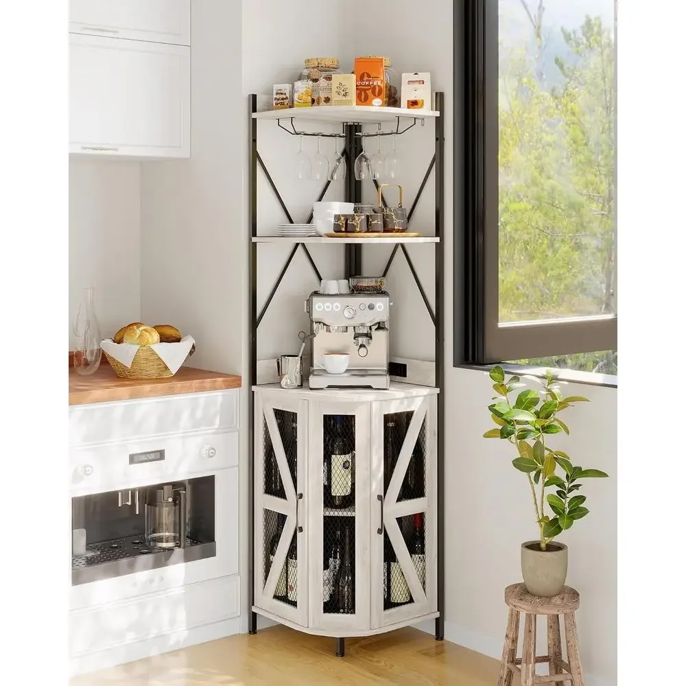 68 Tall Wine Storage Cabinet with LED Lighting and Outlet, 5-Tier Standing Rack, Glass Holder, Adjustable Shelves for Dining and - view 2