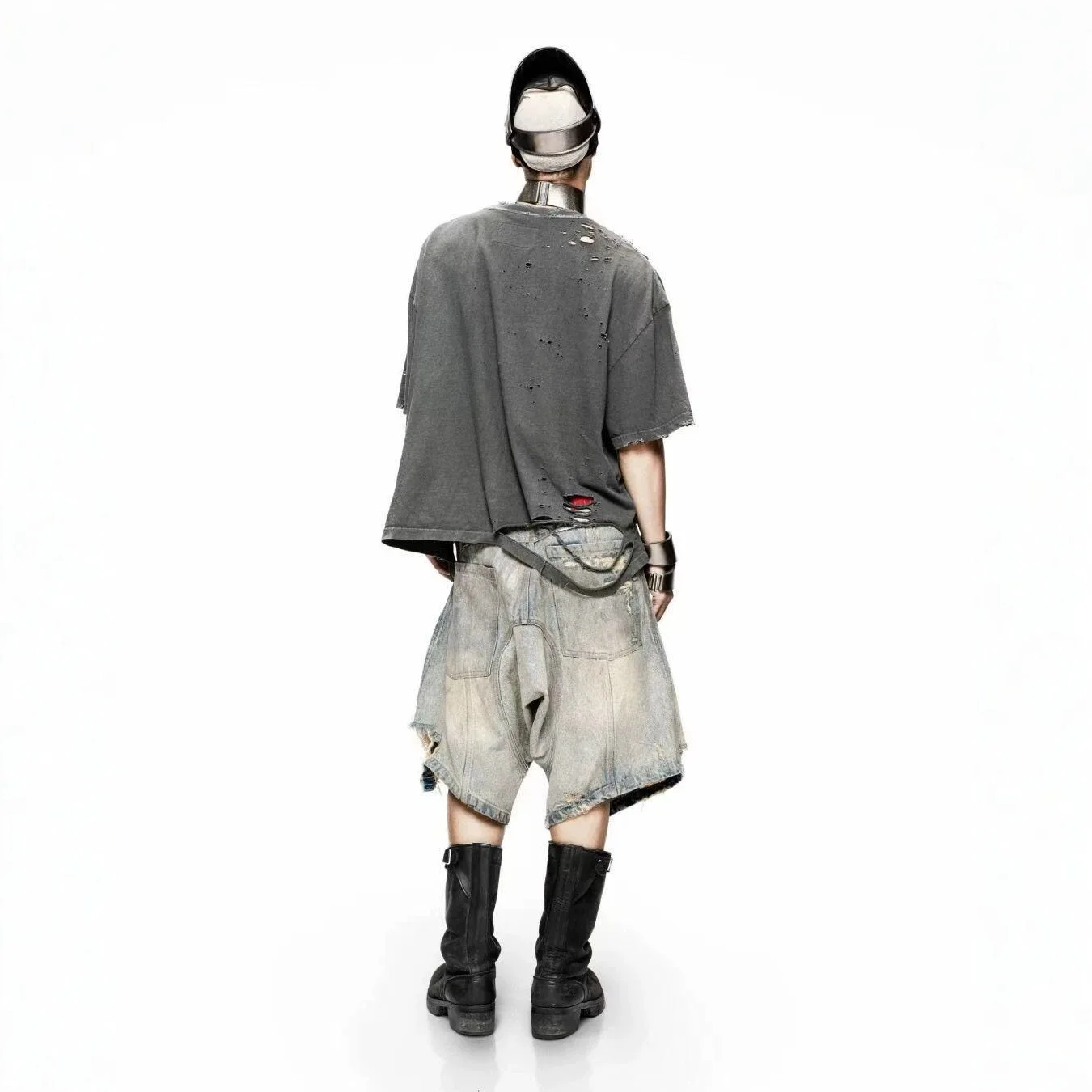 Latui Atelier new distressed, washed, torn, heavily damaged, reclaimed earth-themed loose-fitting short-sleeved T-shirt