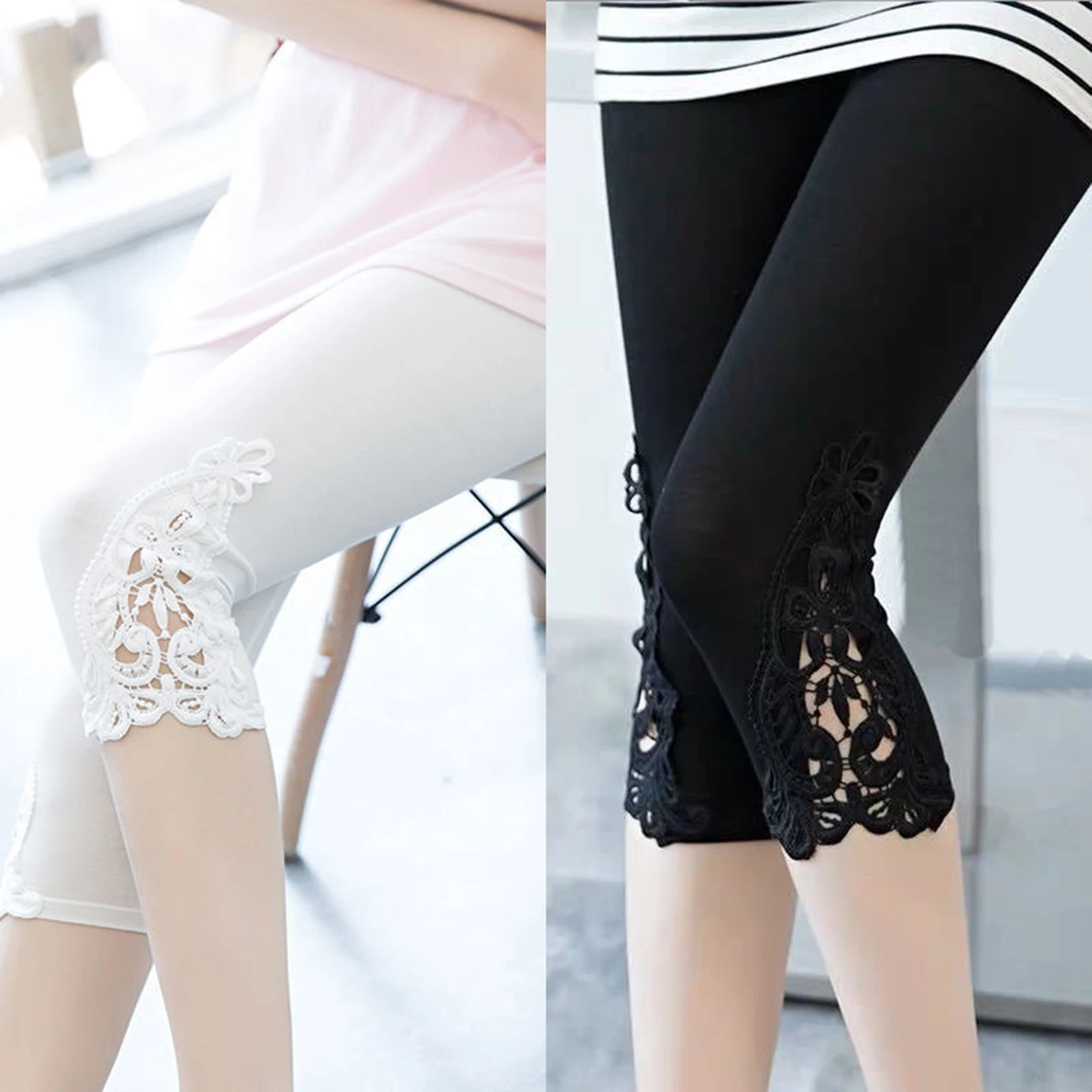 Hollow Out กางเกงลูกไม้ฤดูร้อนใหม่ Plus ขนาด Casual Capris สําหรับผู้หญิง Slim Elastic ผ้าฝ้ายสีดําสีขาวสุภาพสตรี 5XL โยคะด้านล่าง