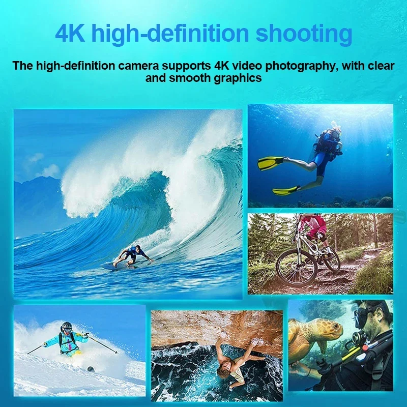 Mini Action Camera 4K Video Shooting Sport Camera 720P/30FPS WiFi 2.0 inch Screen 170D Underwater Waterproof Remote Helmet Video