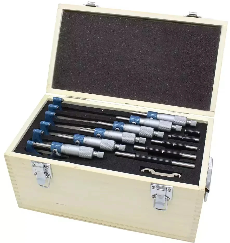 

Professional Micrometer Set Wood Box Packing 6PCS Micrometer Set 0-150 Mm/0-6" Arch Frame High Quality Type Set of Micrometers