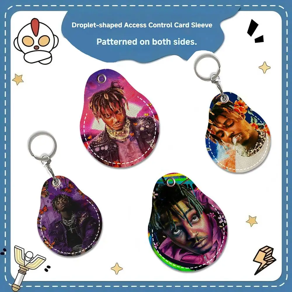 

J-Juice WRLD Rap Singer Keychain Access Card Bag Key Tag Ring Leather Card Holder Keychain Key Ring Door Lock Access Tags