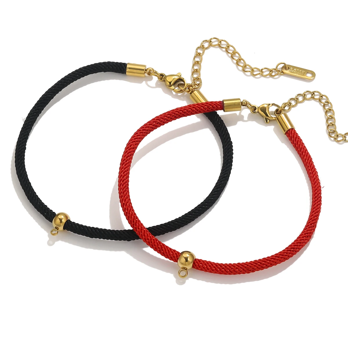 

4PCS Stainless Steel Red Black Rope Bracelet Adjustable Lucky Cord Bangle with Charm Loop for DIY Couples Jewelry Making Wholesa