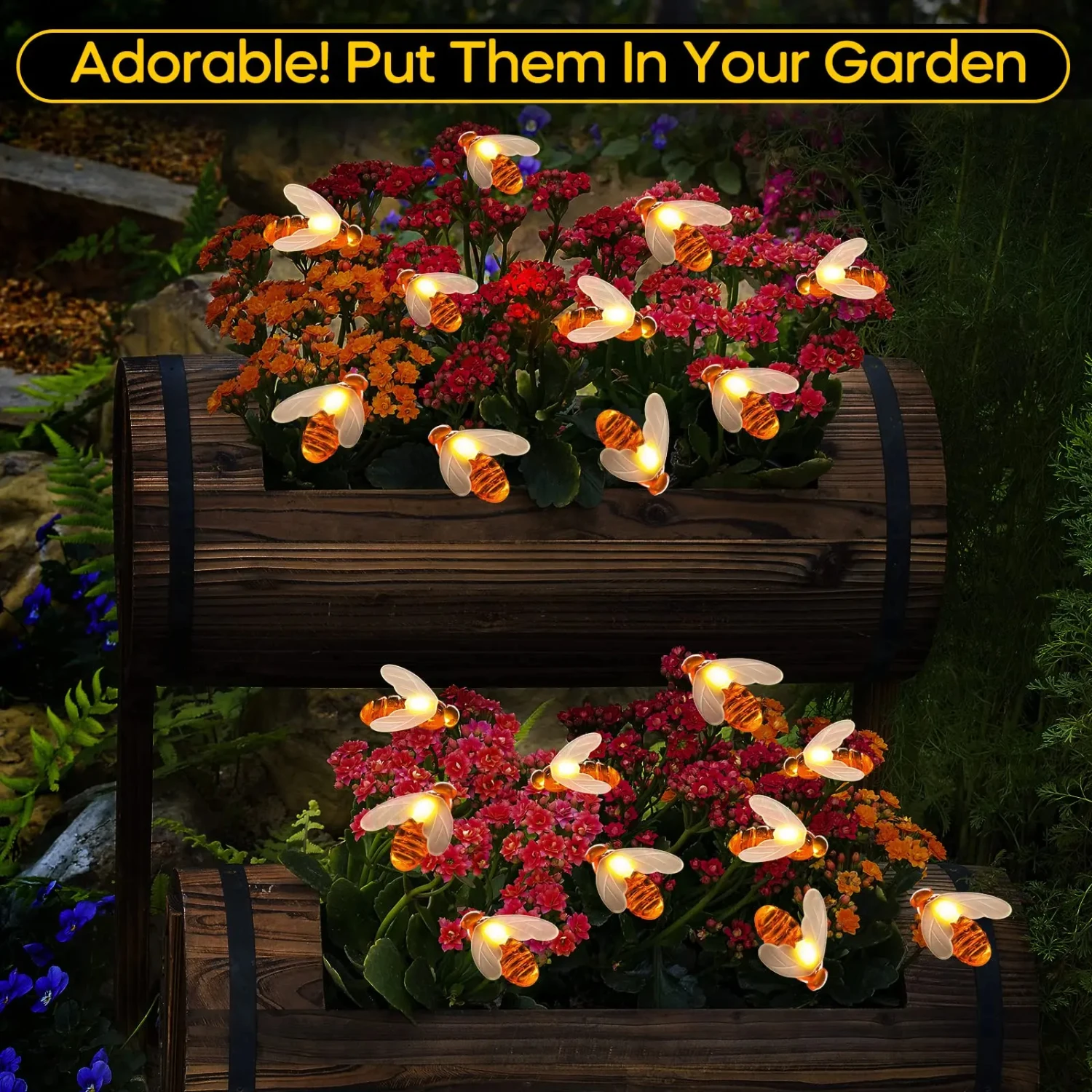 100LED Solar Bee String Lamp Outdoor Fairy Light Tree Chritmas Garland 8 Modes Waterproof Patio Garden Party Decor Pond Garten