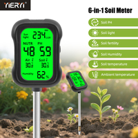 Yieryi Digital LCD 6-in-1 Soil Tester PH Moisture Fertility Sunlight Air Temp Meter Soil Monitor for Garden Farm Outdoor Plants